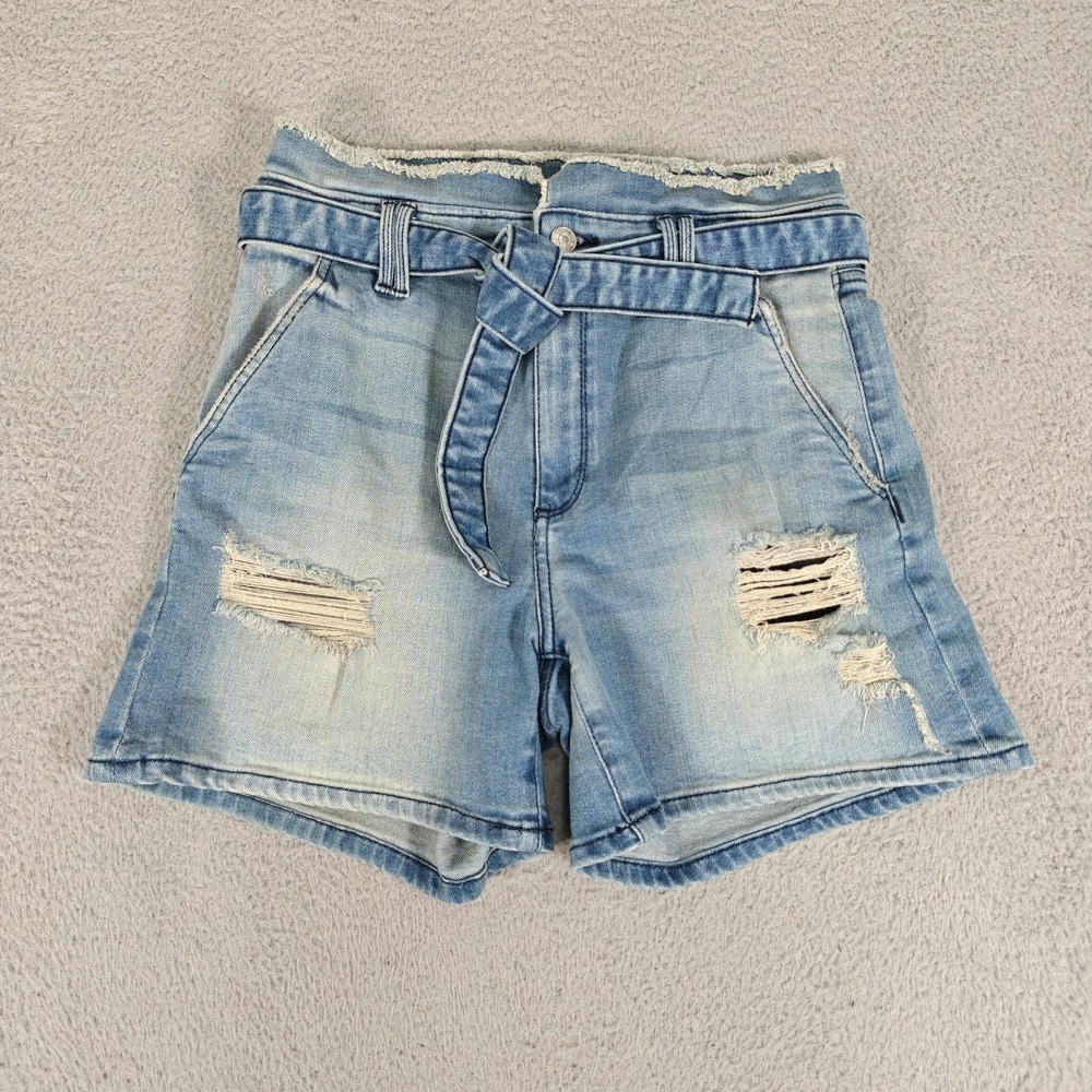 Black Orchid Shorts Womens 27 Distressed Denim High Waist Belted Ripped Jean